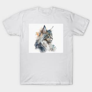 Maine Coon Cat Watercolour Painting T-Shirt